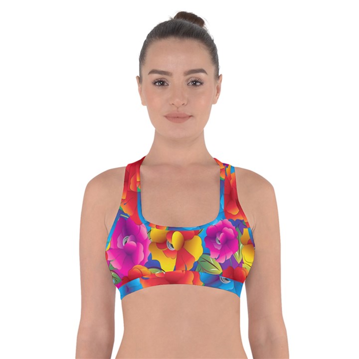 Neon Colored Floral Pattern Cross Back Sports Bra