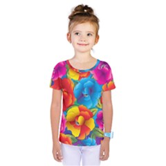 Neon Colored Floral Pattern Kids  One Piece Tee