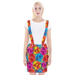 Neon Colored Floral Pattern Braces Suspender Skirt by allthingseveryone