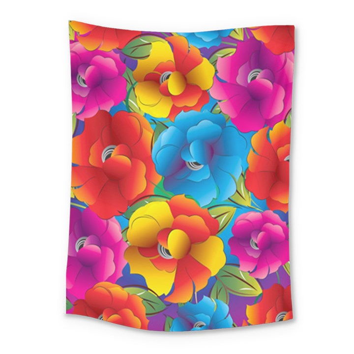 Neon Colored Floral Pattern Medium Tapestry