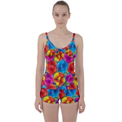 Neon Colored Floral Pattern Tie Front Two Piece Tankini by allthingseveryone