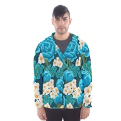 Light Blue Roses And Daisys Hooded Wind Breaker (men) by allthingseveryone