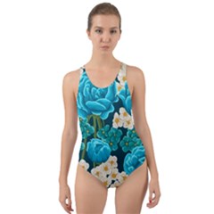 Light Blue Roses And Daisys Cut-out Back One Piece Swimsuit by allthingseveryone