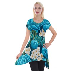 Light Blue Roses And Daisys Short Sleeve Side Drop Tunic by allthingseveryone