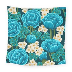 Light Blue Roses And Daisys Square Tapestry (large)