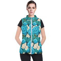 Light Blue Roses And Daisys Women s Puffer Vest