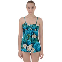 Light Blue Roses And Daisys Babydoll Tankini Set