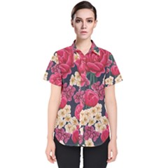 Pink Roses And Daisies Women s Short Sleeve Shirt