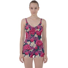 Pink Roses And Daisies Tie Front Two Piece Tankini