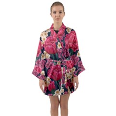 Pink Roses And Daisies Long Sleeve Kimono Robe