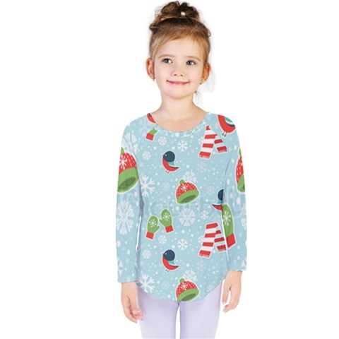 Winter Fun Pattern Kids  Long Sleeve Tee by allthingseveryone