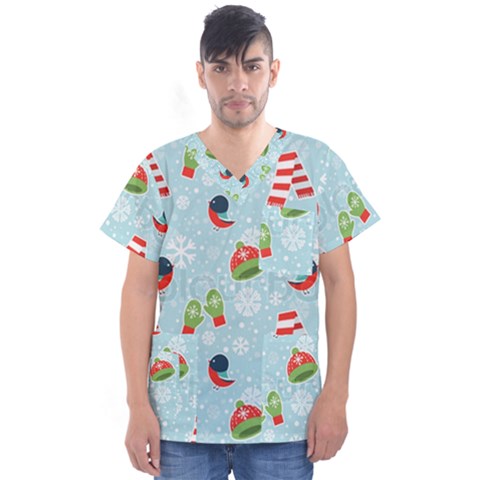 Winter Fun Pattern Men s V-neck Scrub Top by allthingseveryone