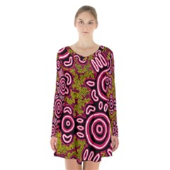 Aboriginal Art - You Belong Long Sleeve Velvet V-neck Dress