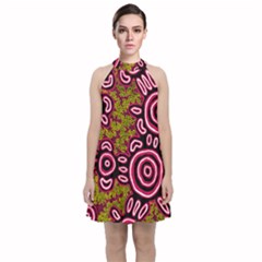 Aboriginal Art - You Belong Velvet Halter Neckline Dress 