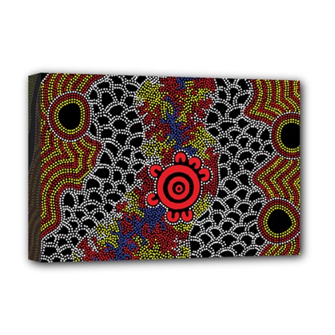 Aboriginal Art - Campsite Deluxe Canvas 18  X 12   by hogartharts