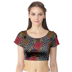 Aboriginal Art - Campsite Short Sleeve Crop Top by hogartharts