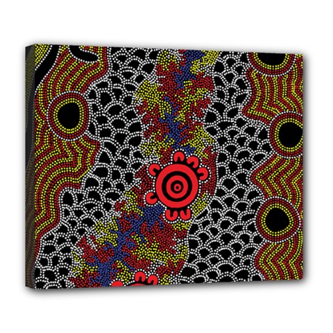 Aboriginal Art - Waterholes Deluxe Canvas 24  X 20   by hogartharts