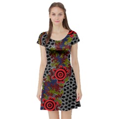 Aboriginal Art - Waterholes Short Sleeve Skater Dress