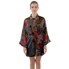 Aboriginal Art - Campsite Long Sleeve Kimono Robe by hogartharts