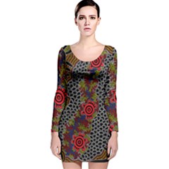 Aboriginal Art - Waterholes Long Sleeve Velvet Bodycon Dress