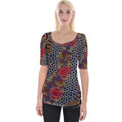 Aboriginal Art - Waterholes Wide Neckline Tee