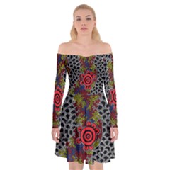 Aboriginal Art - Waterholes Off Shoulder Skater Dress by hogartharts