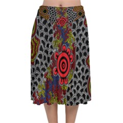 Aboriginal Art - Waterholes Velvet Flared Midi Skirt by hogartharts