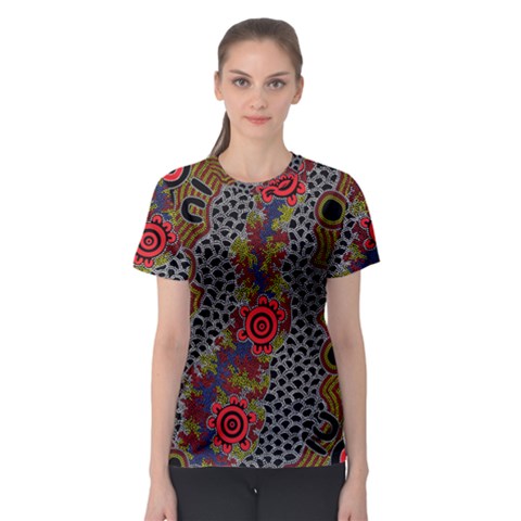 Aboriginal Art - Meeting Places Women s Sport Mesh Tee by hogartharts