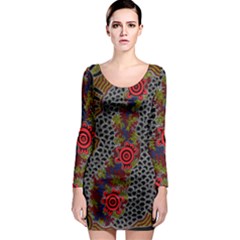 Aboriginal Art - Meeting Places Long Sleeve Bodycon Dress by hogartharts