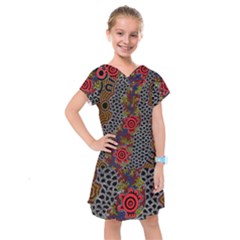 Aboriginal Art - Meeting Places Kids  Drop Waist Dress by hogartharts