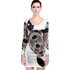 Aboriginal Art - Untitled Long Sleeve Bodycon Dress by hogartharts