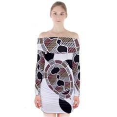 Aboriginal Art - Untitled Long Sleeve Off Shoulder Dress by hogartharts