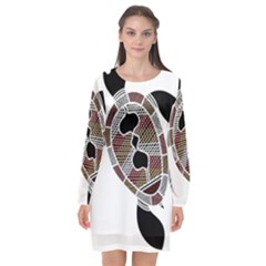 Aboriginal Art - Untitled Long Sleeve Chiffon Shift Dress 