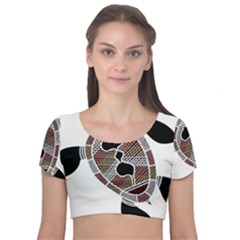 Aboriginal Art - Untitled Velvet Short Sleeve Crop Top  by hogartharts