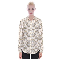 Art Deco,japanese Fan Pattern, Gold,white,vintage,chic,elegant,beautiful,shell Pattern, Modern,trendy Womens Long Sleeve Shirt