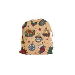 Cute Vintage Christmas Pattern Drawstring Pouches (small)  by allthingseveryone