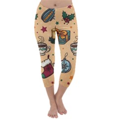 Cute Vintage Christmas Pattern Capri Winter Leggings  by allthingseveryone