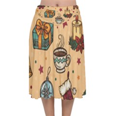 Cute Vintage Christmas Pattern Velvet Flared Midi Skirt by allthingseveryone