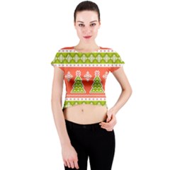 Christmas Tree Ugly Sweater Pattern Crew Neck Crop Top