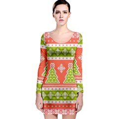 Christmas Tree Ugly Sweater Pattern Long Sleeve Bodycon Dress by allthingseveryone