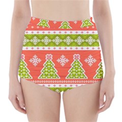 Christmas Tree Ugly Sweater Pattern High-waisted Bikini Bottoms by allthingseveryone