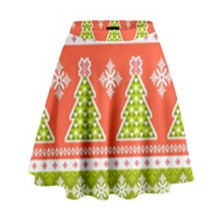 Christmas Tree Ugly Sweater Pattern High Waist Skirt by allthingseveryone