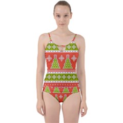 Christmas Tree Ugly Sweater Pattern Cut Out Top Tankini Set by allthingseveryone