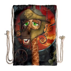 Funny Giraffe With Helmet Drawstring Bag (large) by FantasyWorld7