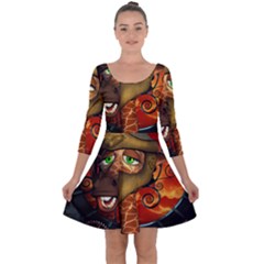 Funny Giraffe With Helmet Quarter Sleeve Skater Dress by FantasyWorld7