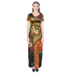 Funny Giraffe With Helmet Short Sleeve Maxi Dress by FantasyWorld7