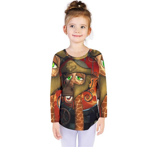 Funny Giraffe With Helmet Kids  Long Sleeve Tee by FantasyWorld7