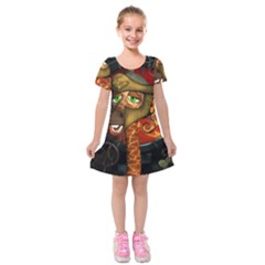 Funny Giraffe With Helmet Kids  Short Sleeve Velvet Dress by FantasyWorld7