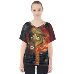 Funny Giraffe With Helmet V-neck Dolman Drape Top