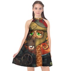 Funny Giraffe With Helmet Halter Neckline Chiffon Dress  by FantasyWorld7